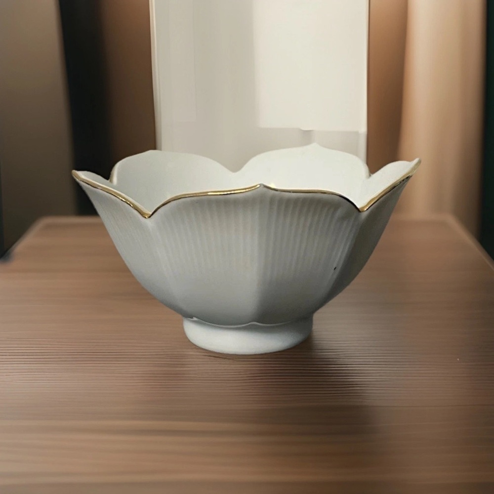 Vtg Porcelain Bowl Lotus Flower Otagiri OMC Japan Gold Rim Minimalist Candy Dish